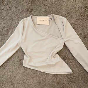Aritzia inspired Shein beige asymmetrical long sleeve crop top NEW never worn